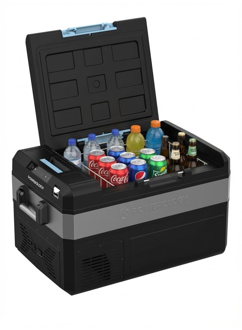 باورولوجي ثلاجة/مجمد محمولة بسعة 55 لتر للتبريد العميق حتى -22°C، مزودة بتوريد طاقة مزدوج 12 فولت/24 فولت DC و100-240 فولت AC، ثلاجة سيارة خارجية مع عجلات/مقابض/لوحة LED/حماية البطارية، للتبريد الطعام، للسيارة، المنزل، السفر والتخييم. - Image 1